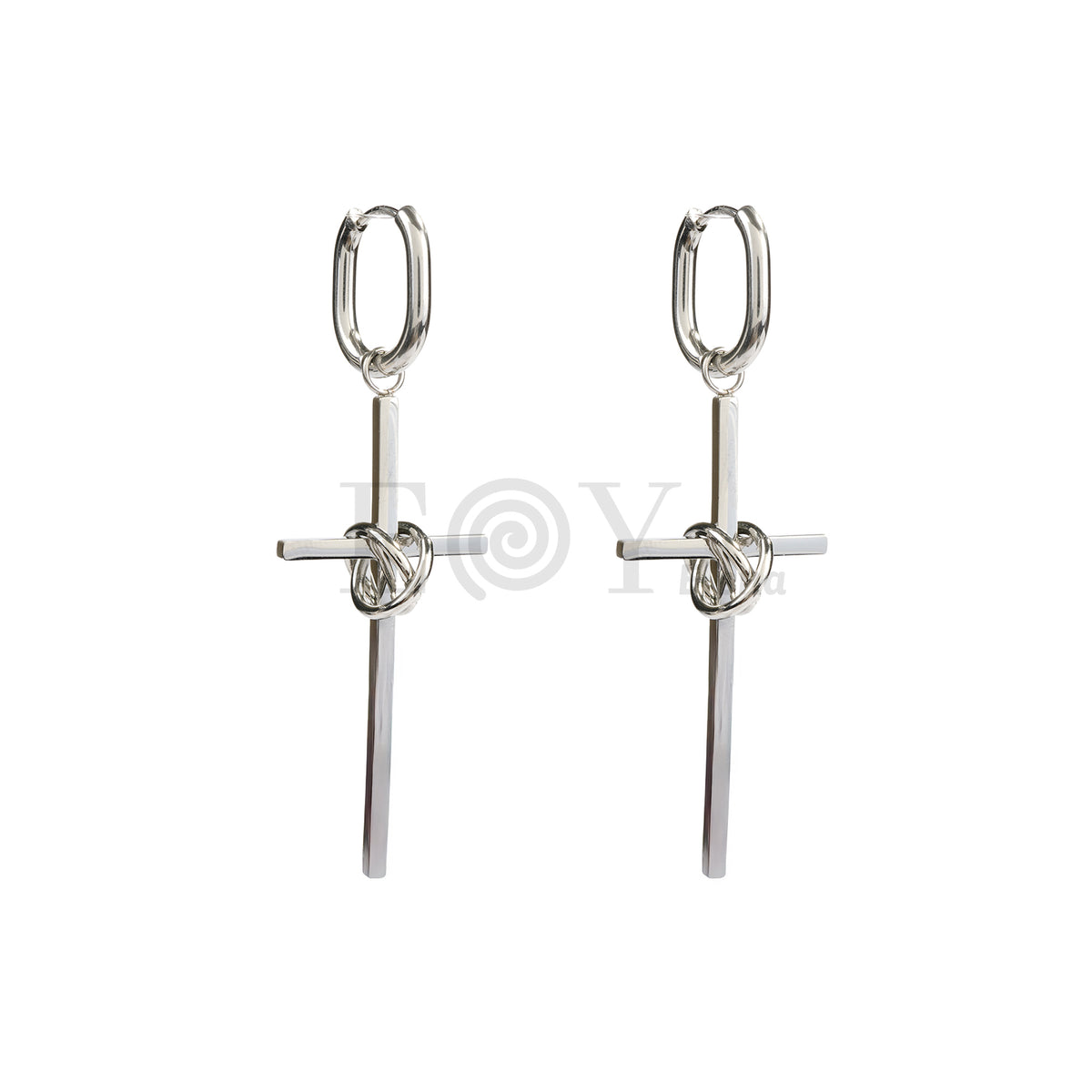 Pendientes aro con cruz acero