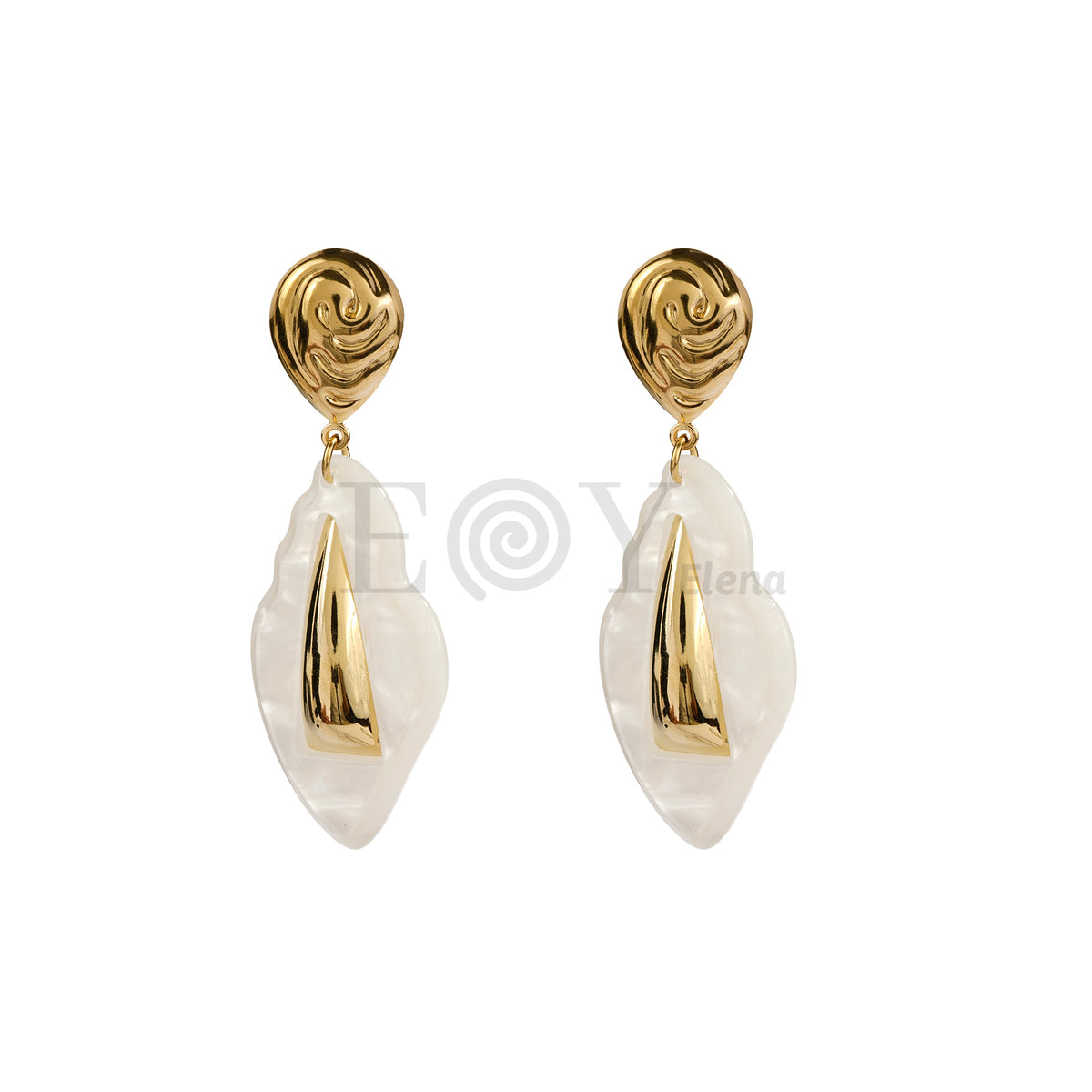 Pendientes con detalle blanco alargado acero