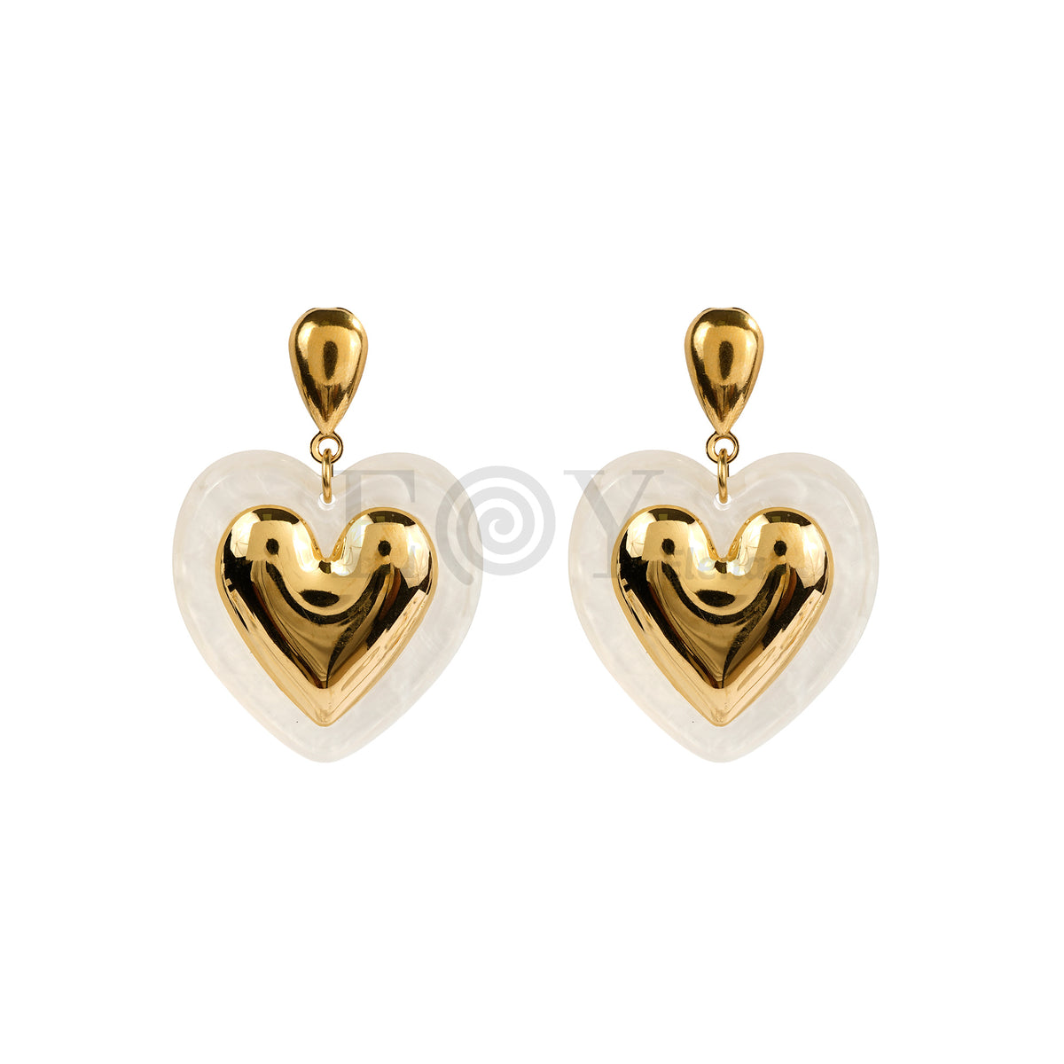 Pendientes corazón detalle blanco acero