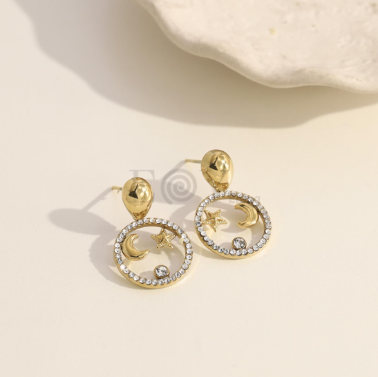 Pendientes circonita con estrella y luna