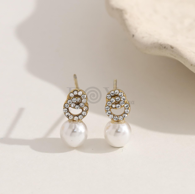 Pendientes doble aro circonitas y perla