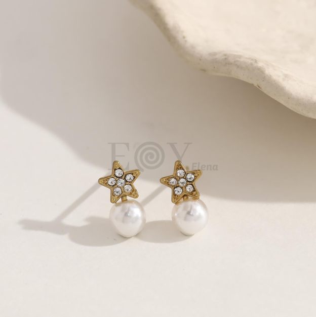 Pendientes estrella circonitas y perla