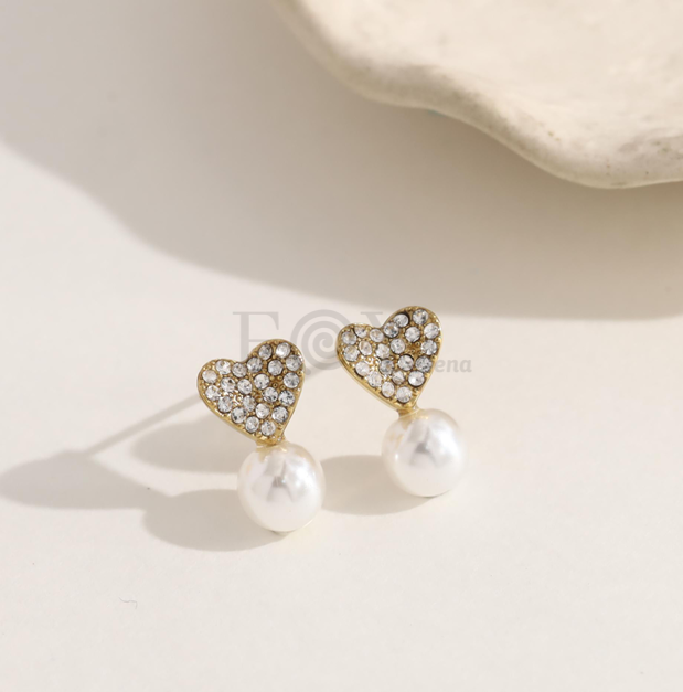 Pendientes corazón circonita y perla