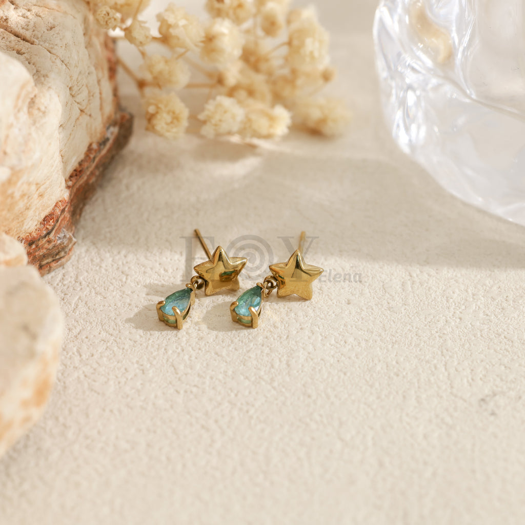 Pendientes con estrella y piedra en forma de lágrima