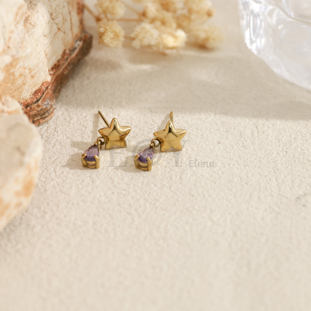 Pendientes con estrella y piedra en forma de lágrima