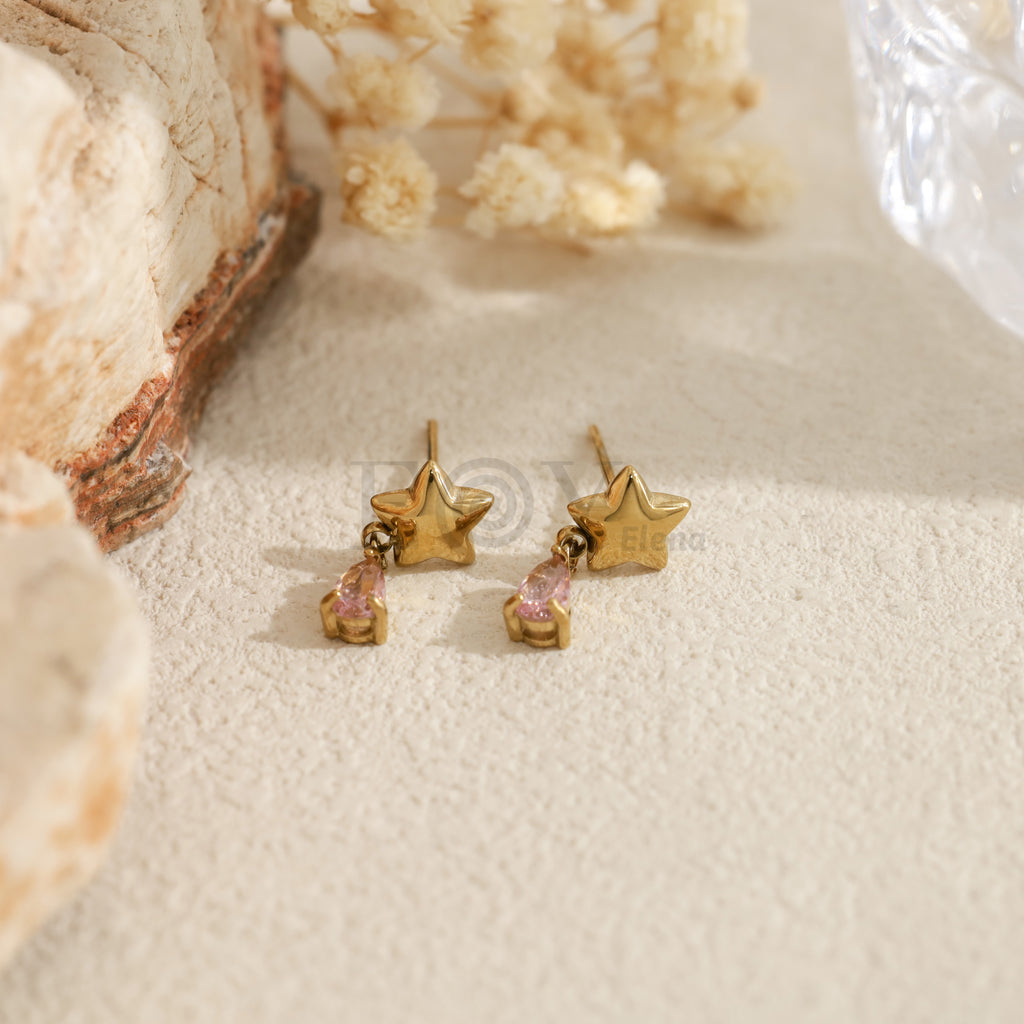 Pendientes con estrella y piedra en forma de lágrima