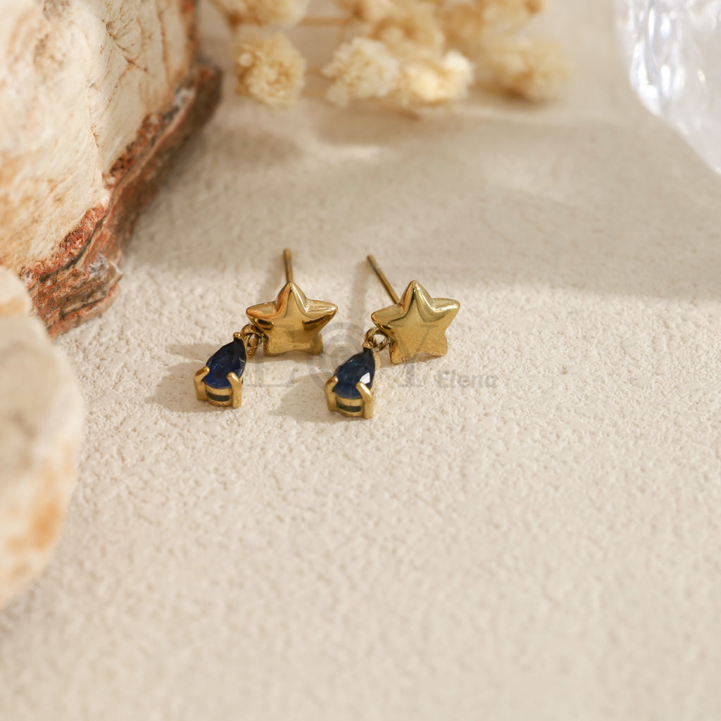 Pendientes con estrella y piedra en forma de lágrima