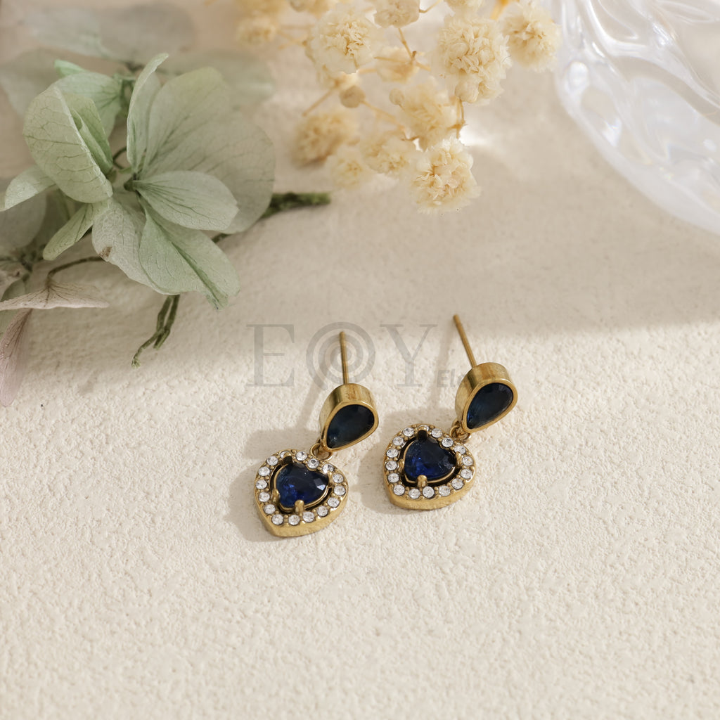 Pendientes corazón con piedra de color