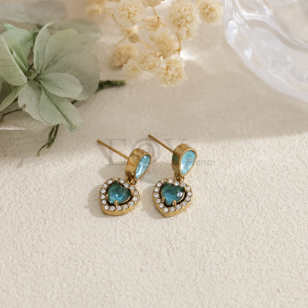 Pendientes corazón con piedra de color