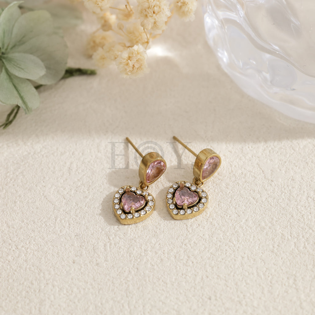 Pendientes corazón con piedra de color