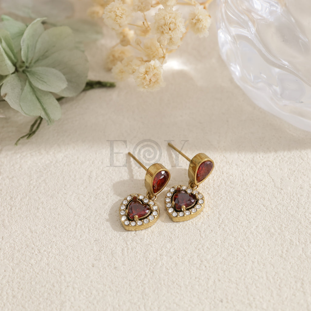 Pendientes corazón con piedra de color