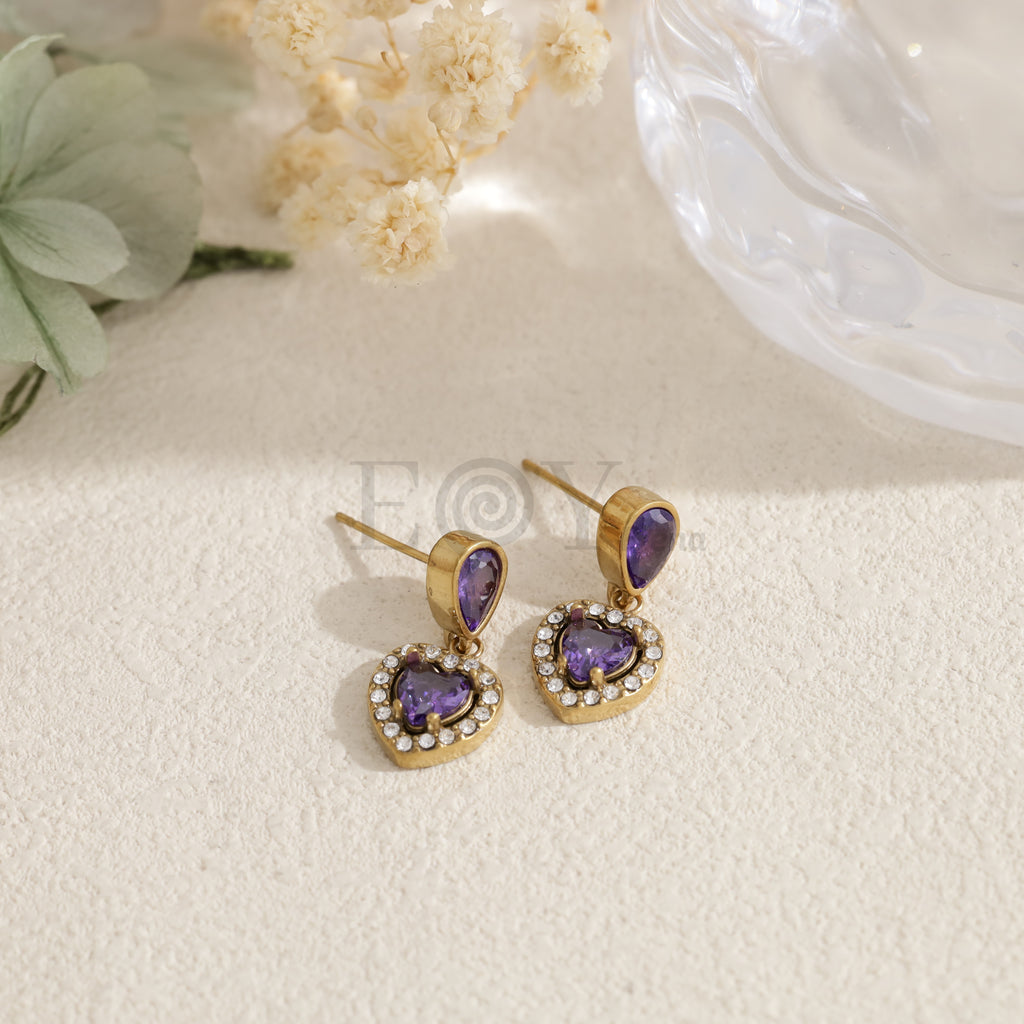 Pendientes corazón con piedra de color