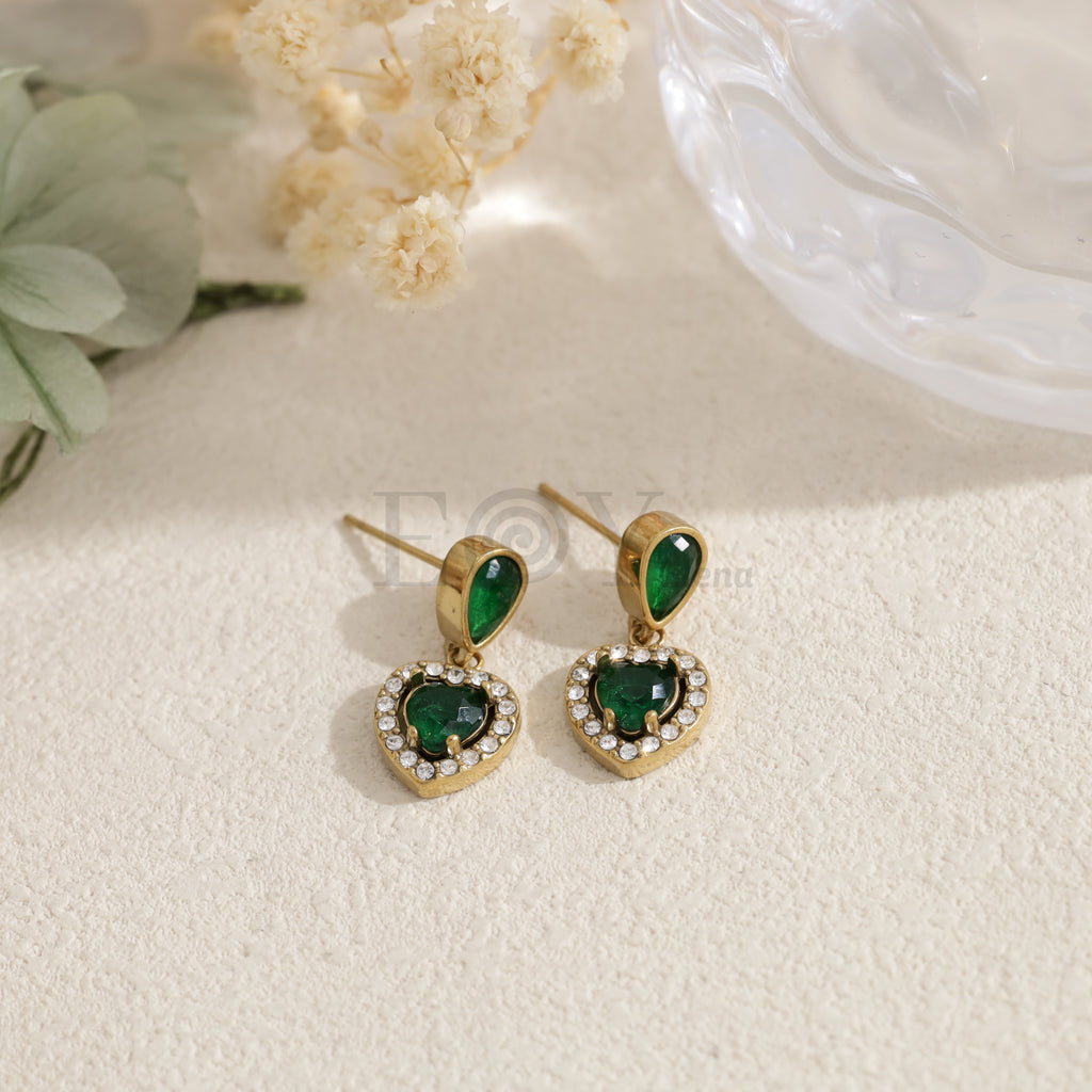 Pendientes corazón con piedra de color