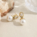 Pendientes con perla y piedra ovalada