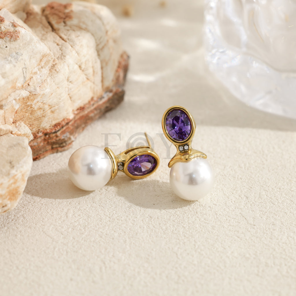 Pendientes con perla y piedra ovalada