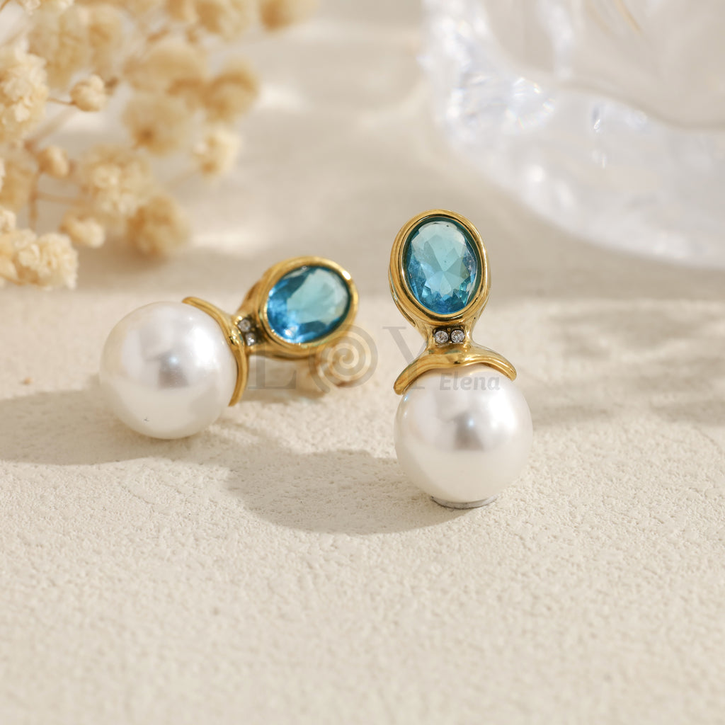 Pendientes con perla y piedra ovalada