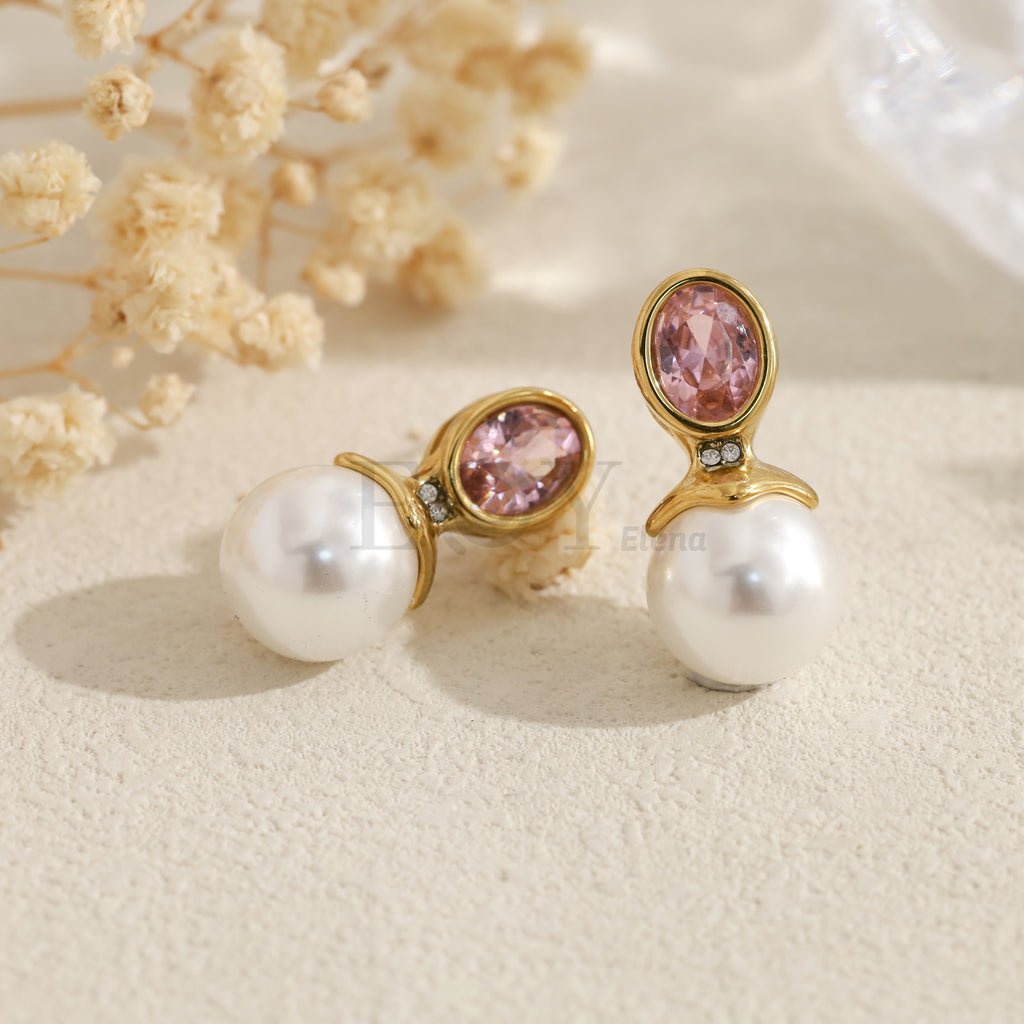 Pendientes con perla y piedra ovalada