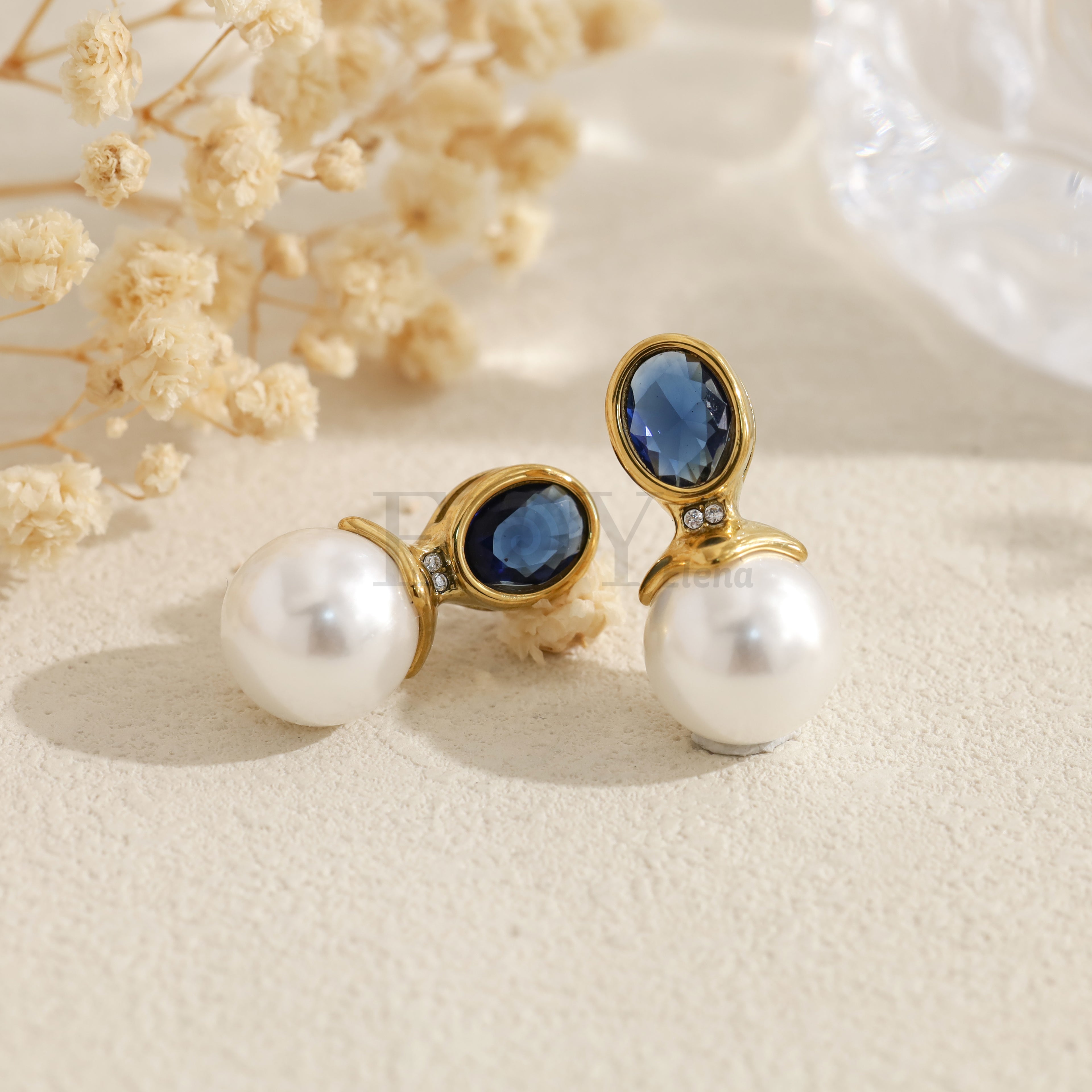 Pendientes con perla y piedra ovalada