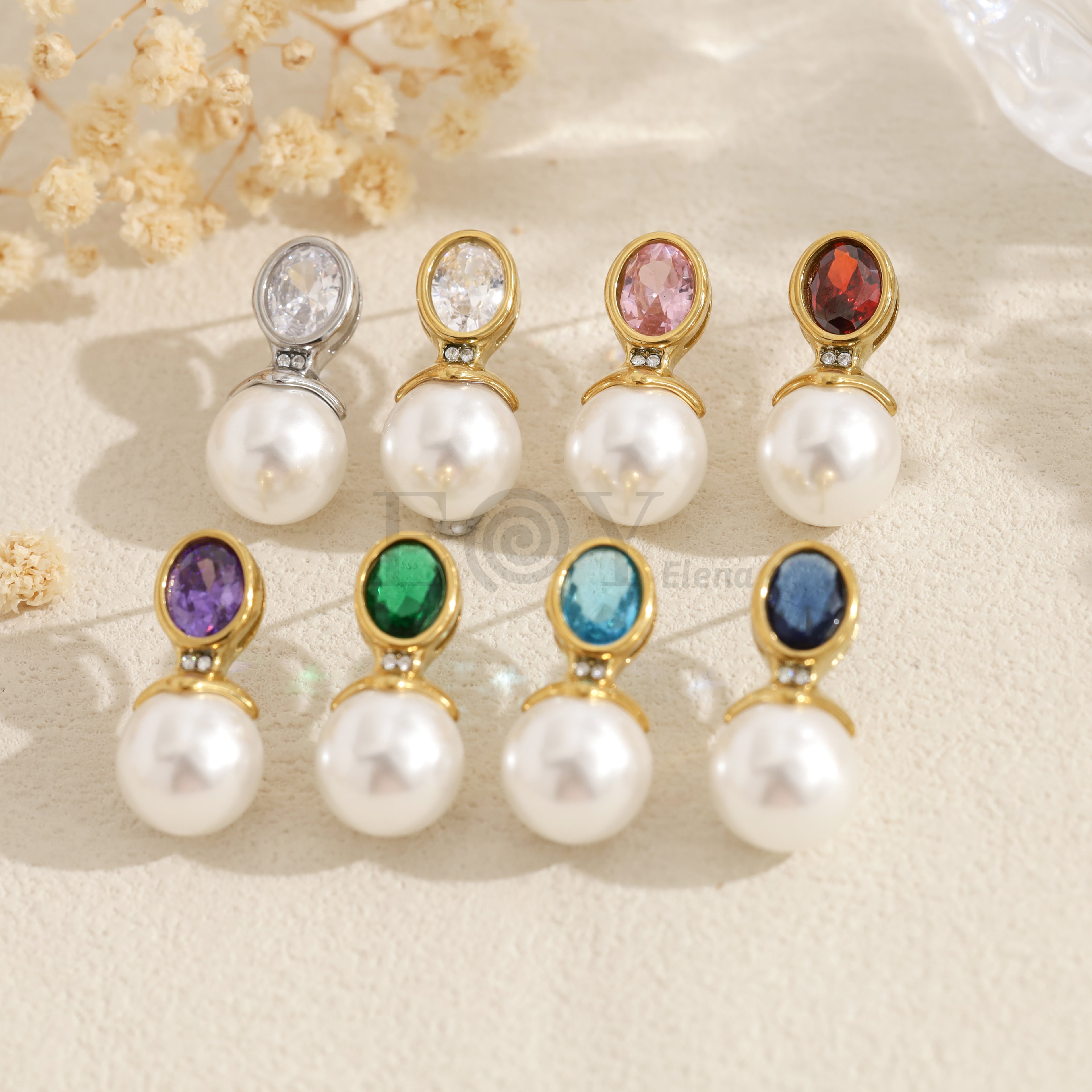 Pendientes con perla y piedra ovalada
