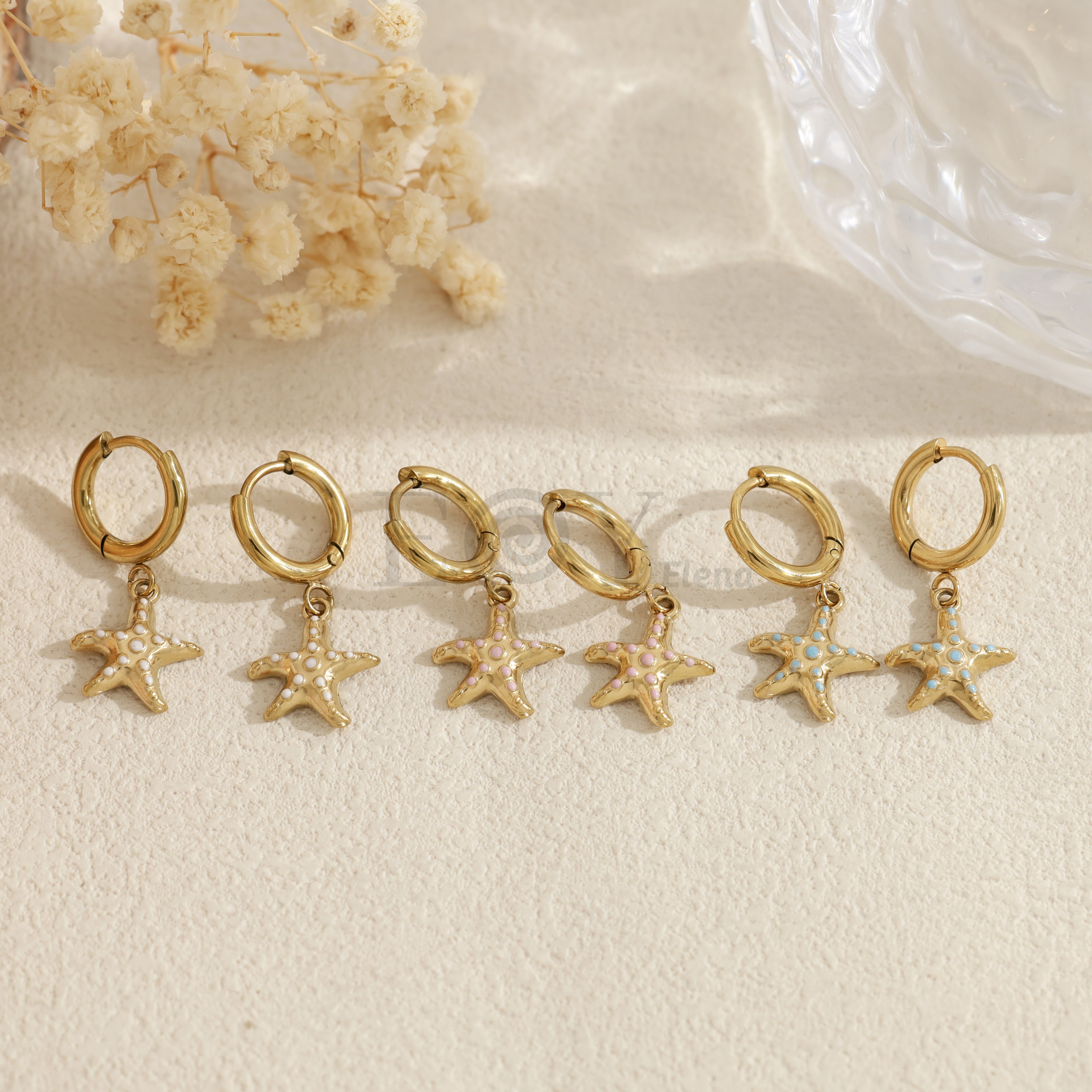 Pendientes de aro con colgante de estrella de mar
