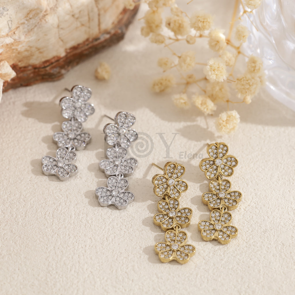 Pendientes largos de flores con circonitas