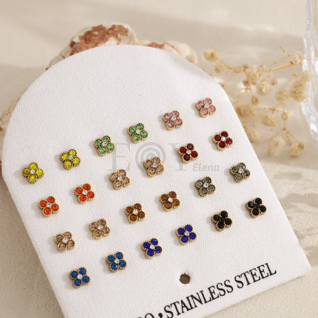 Pendientes de botón flor con circonitas de colores