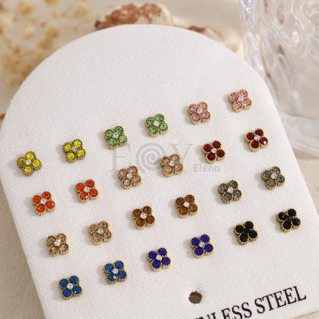 Pendientes de botón flor con circonitas de colores