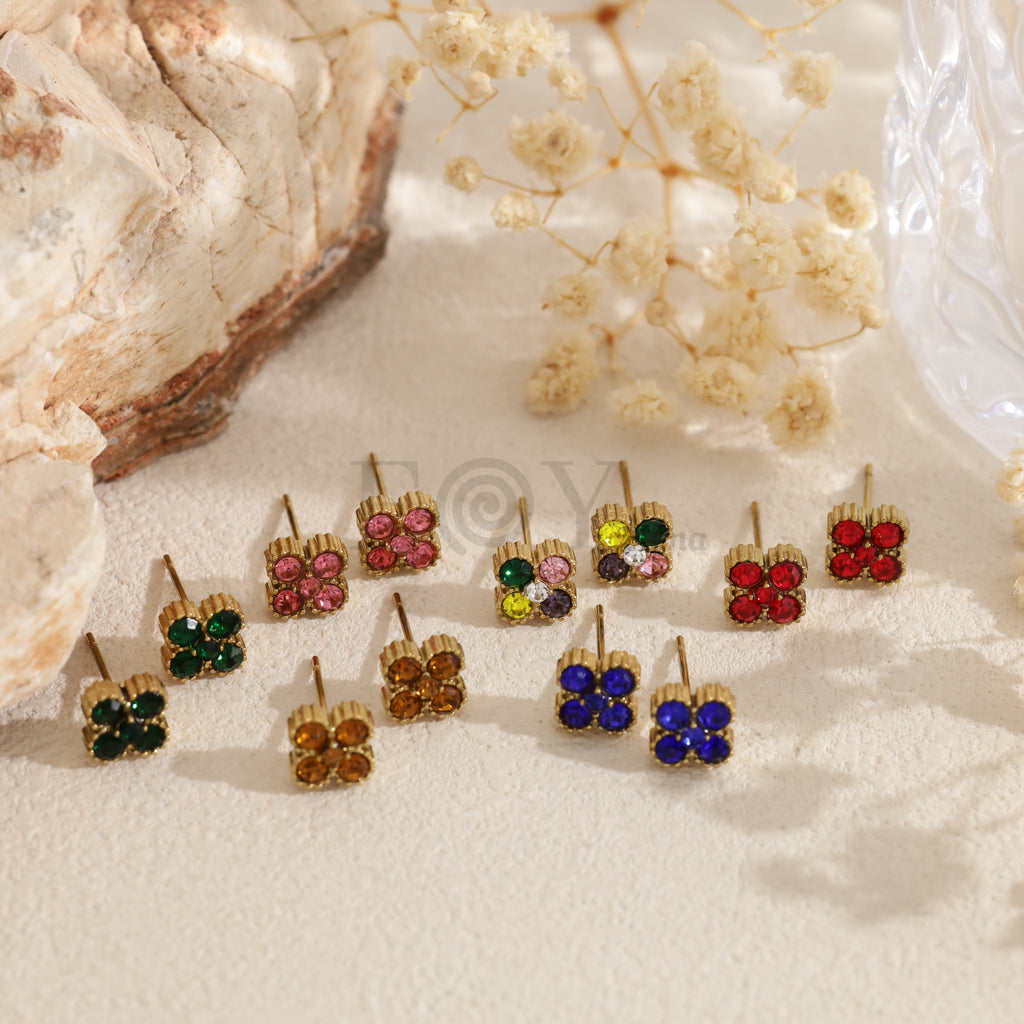 Pendientes de botón cuadrados con circonitas de colores