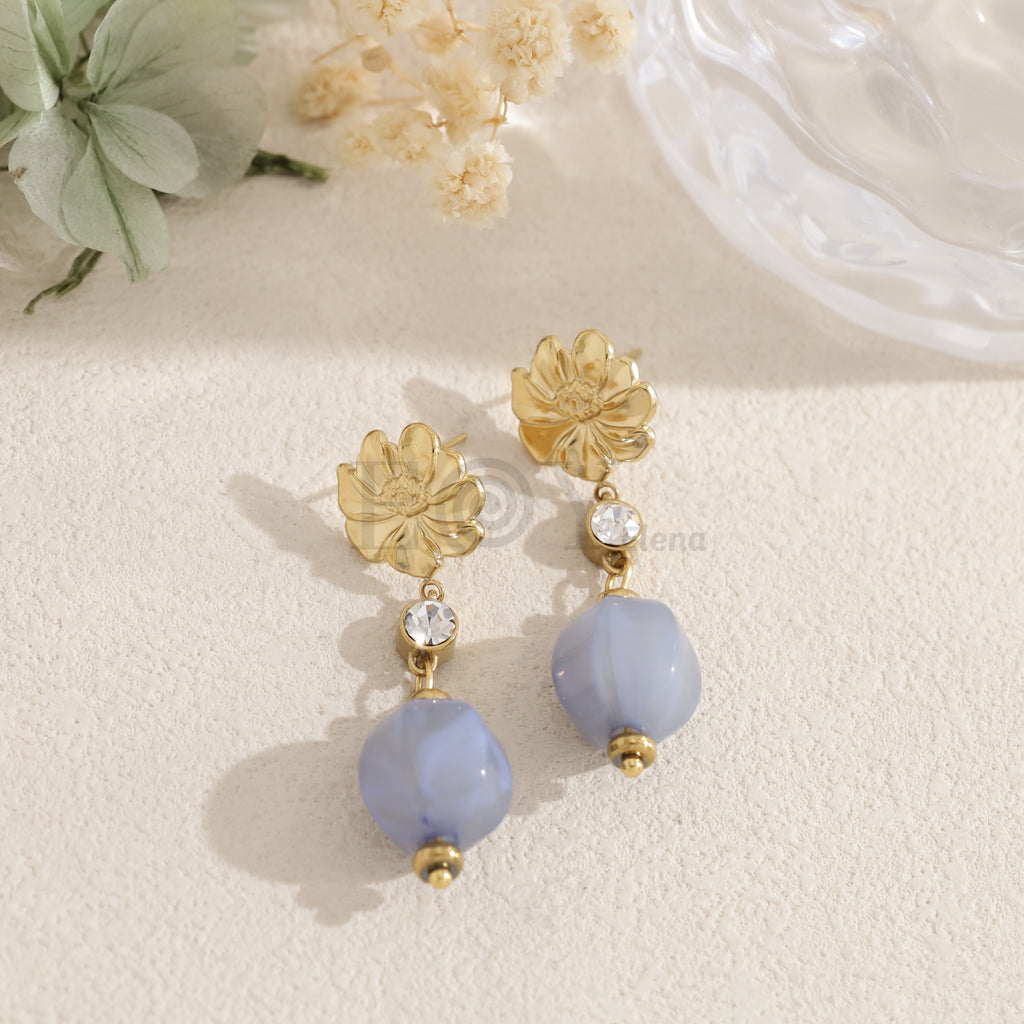 Pendientes flor con abalorio ovalado