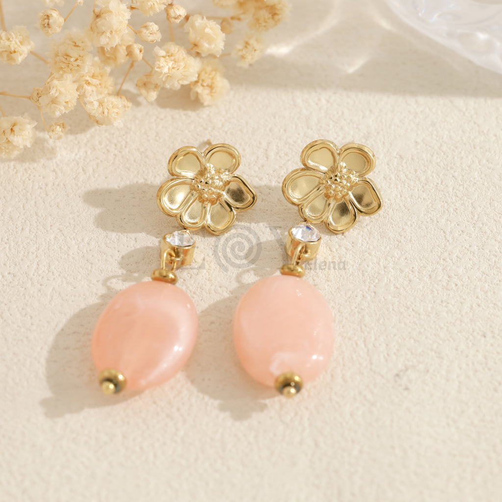 Pendientes flor con piedra y cuenta de color