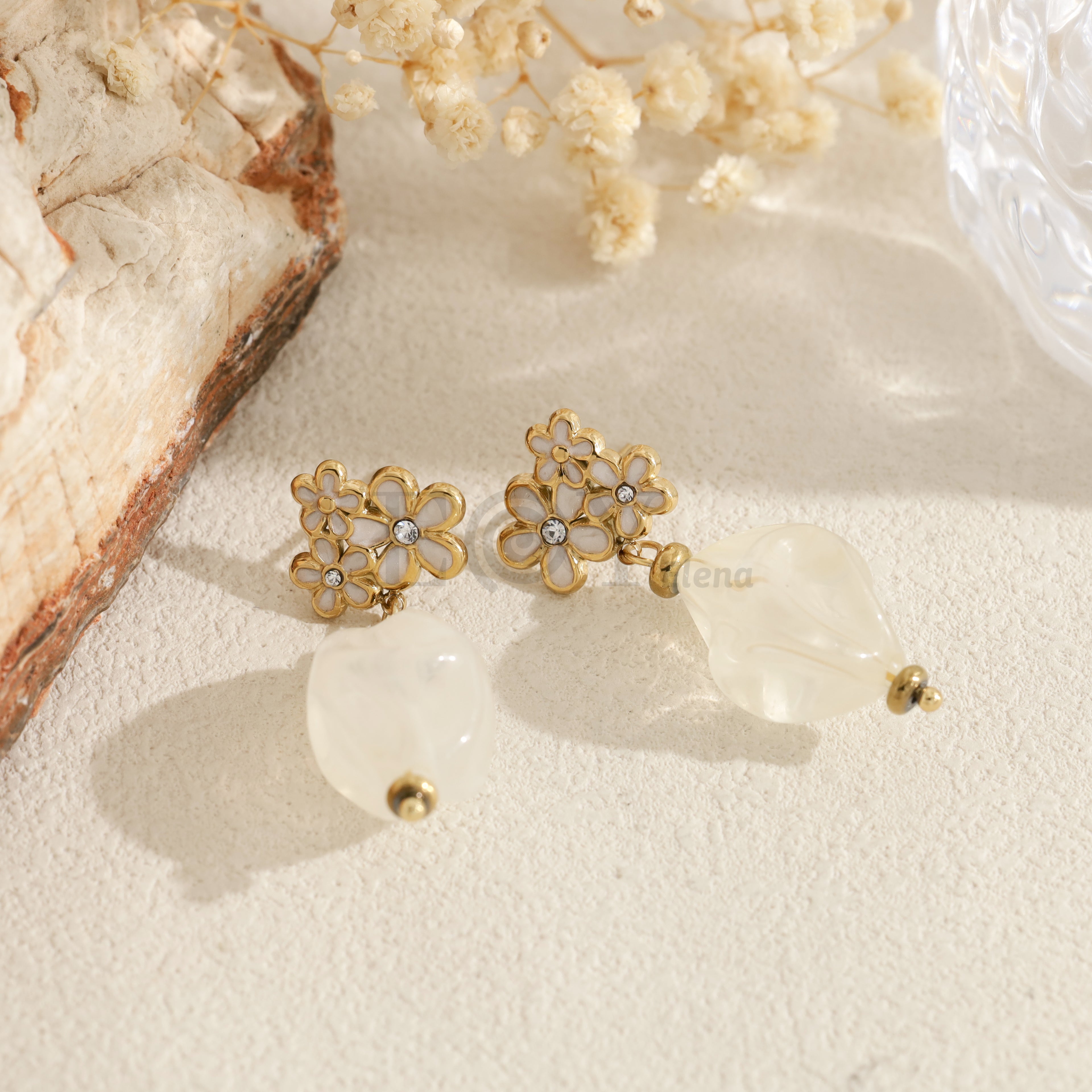 Pendientes flor con pieza ovalada