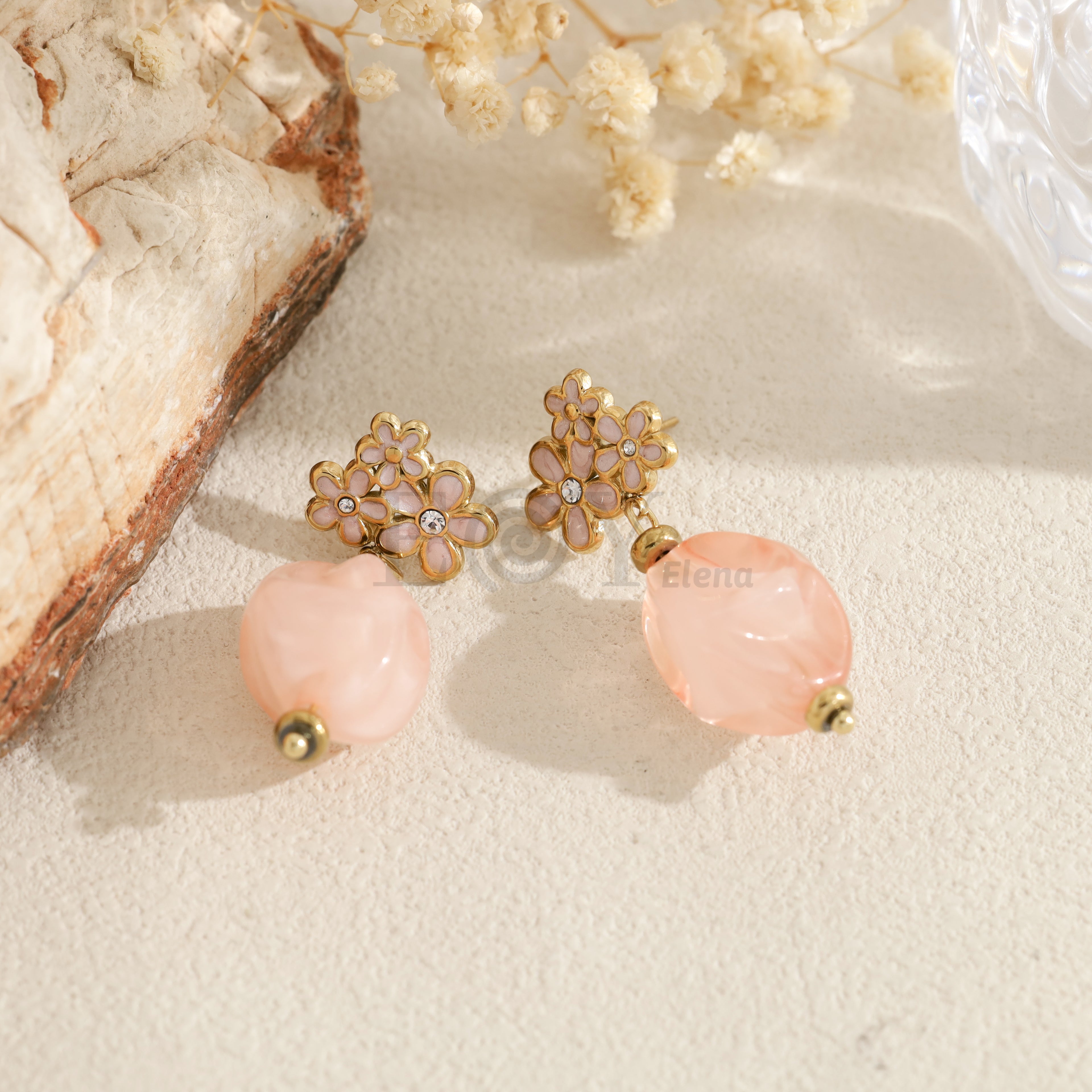 Pendientes flor con pieza ovalada