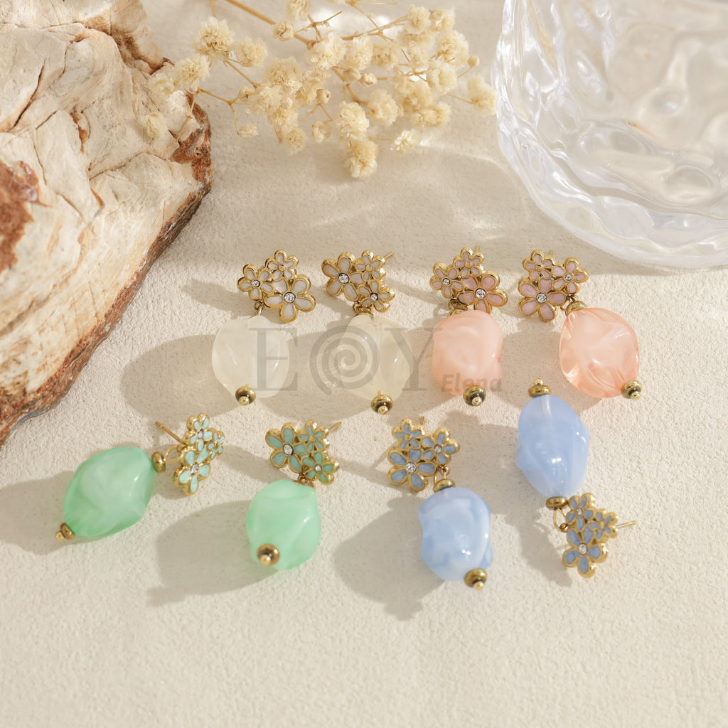 Pendientes flor con pieza ovalada