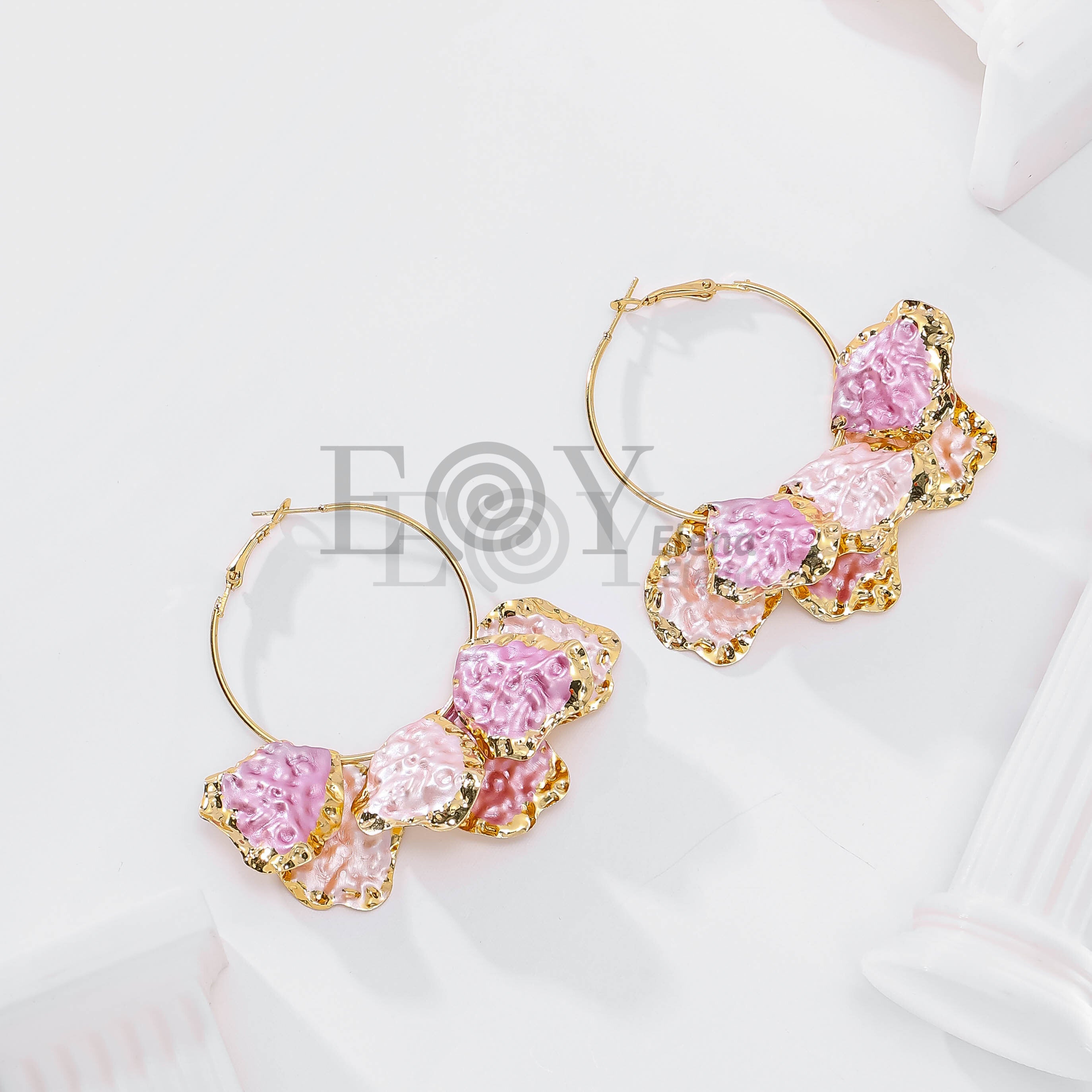 Pendientes aro y flor de color