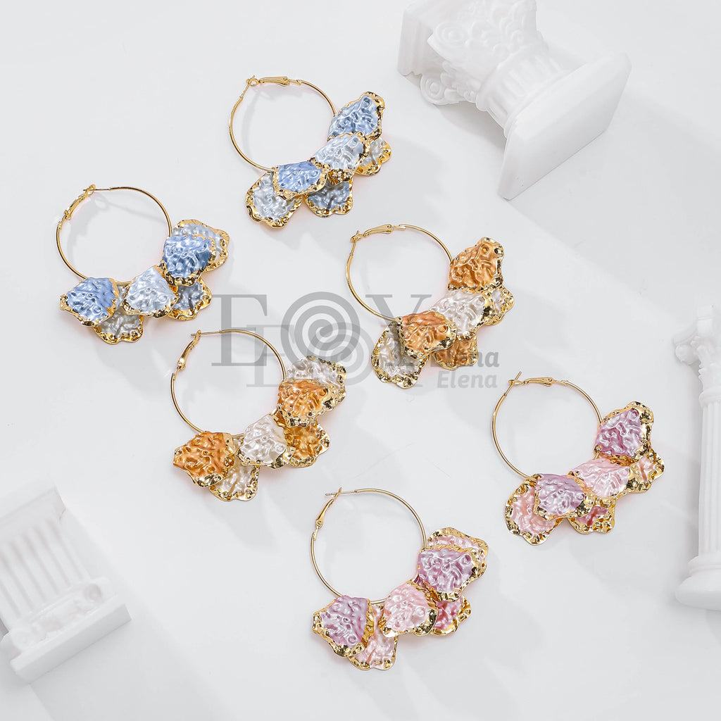 Pendientes aro y flor de color