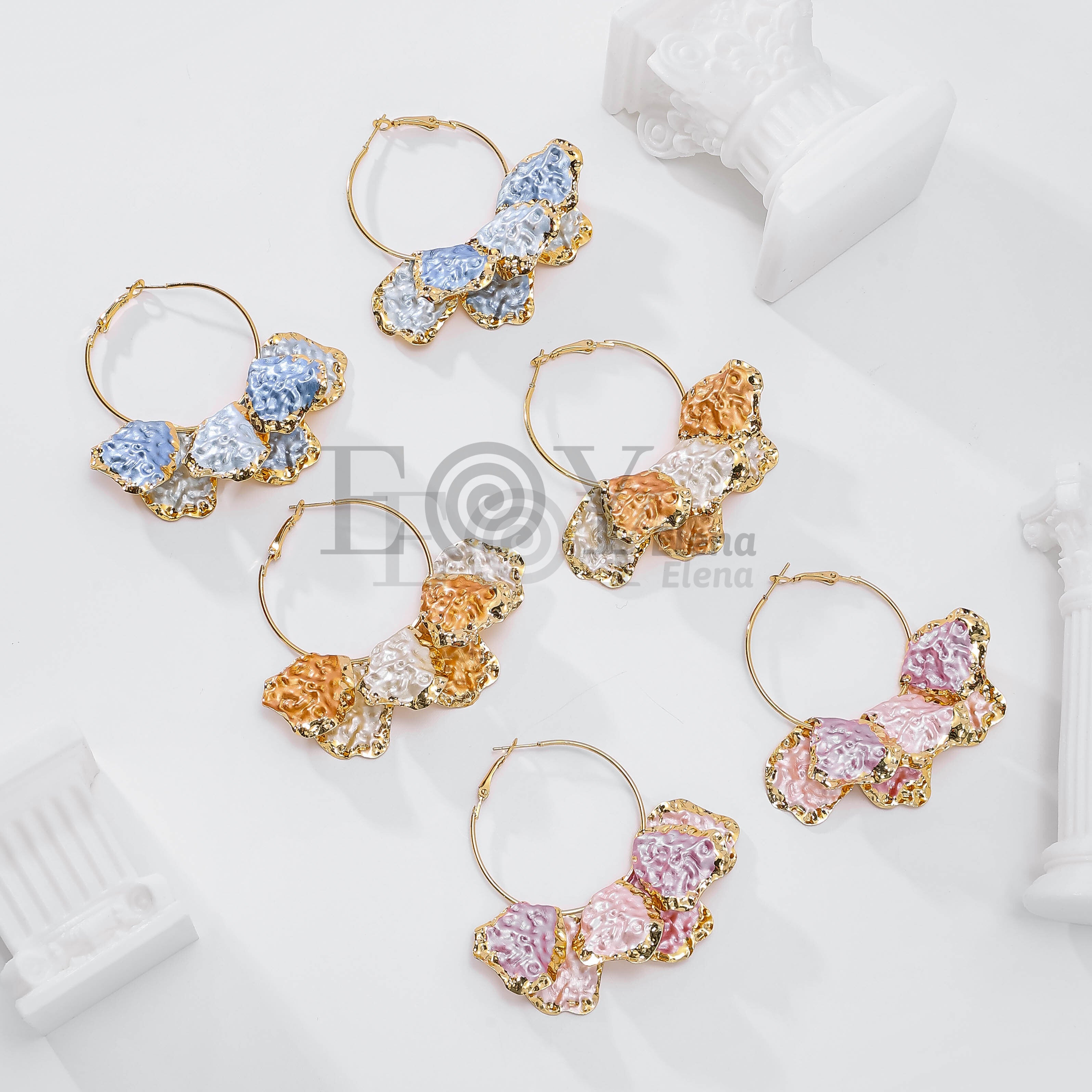 Pendientes aro y flor de color