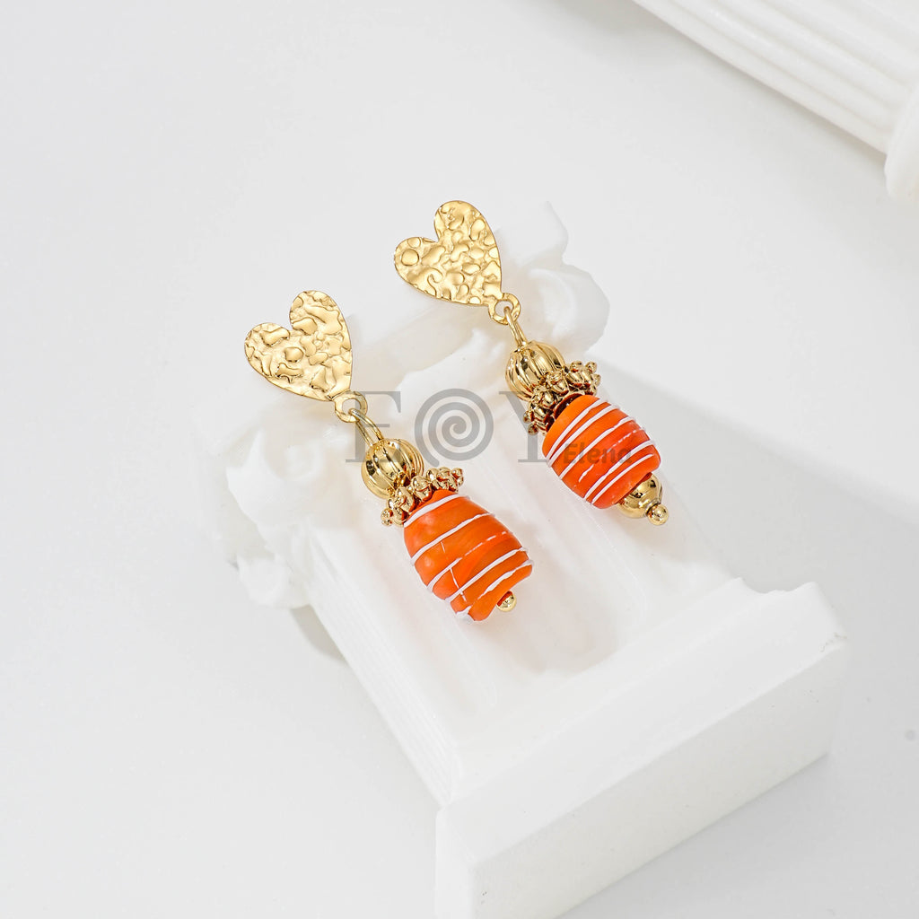 Pendientes Colgantes Corazón y Cuenta Rayada