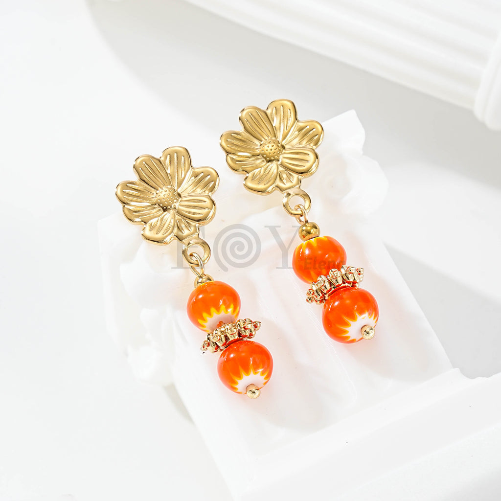 Pendientes chapa flor y doble bola
