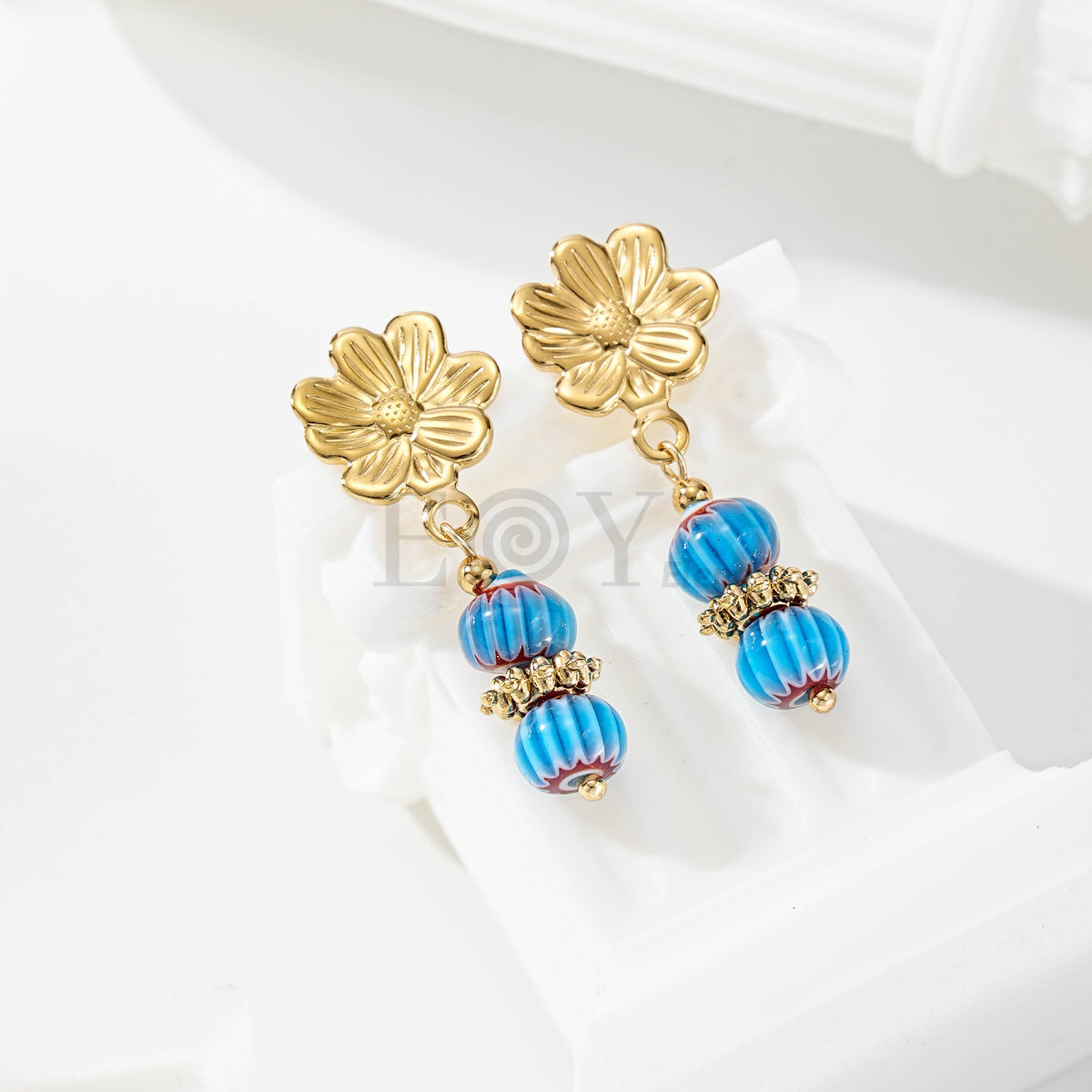 Pendientes chapa flor y doble bola