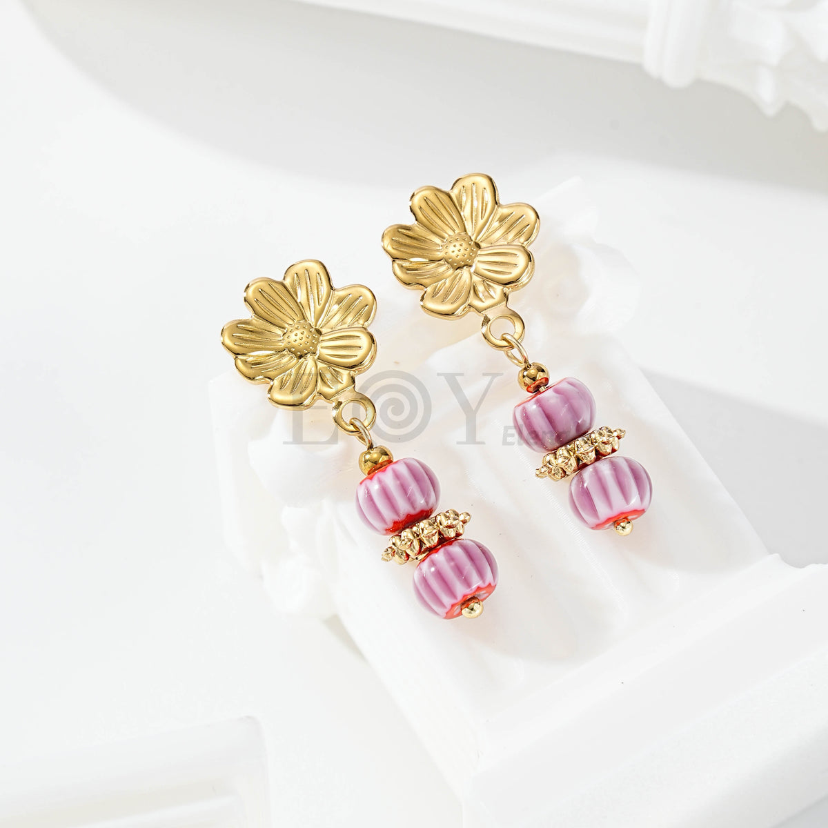 Pendientes chapa flor y doble bola