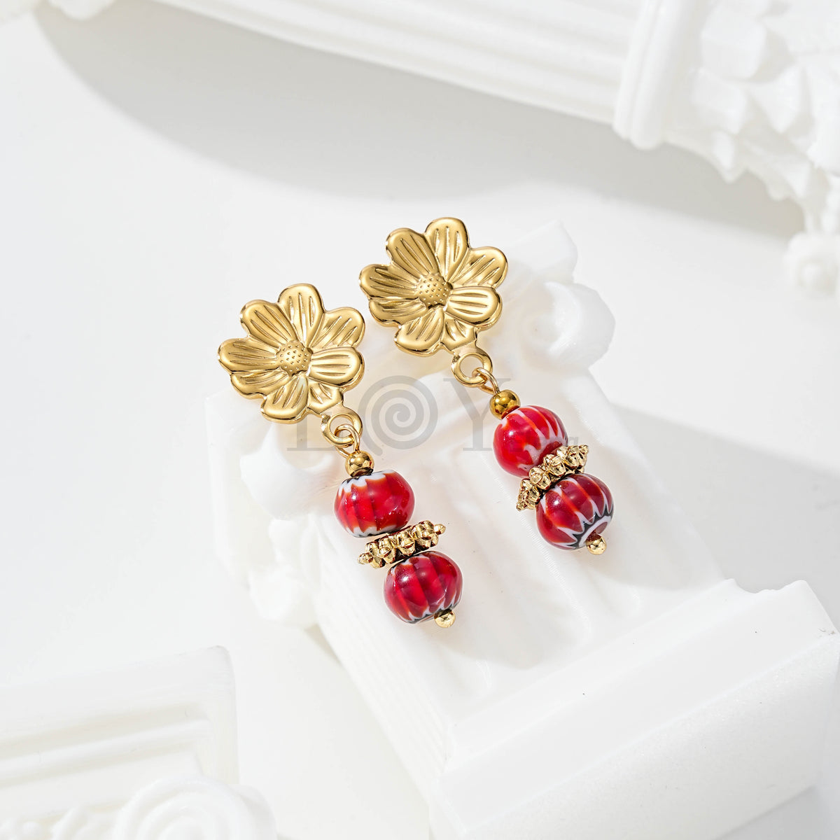 Pendientes chapa flor y doble bola