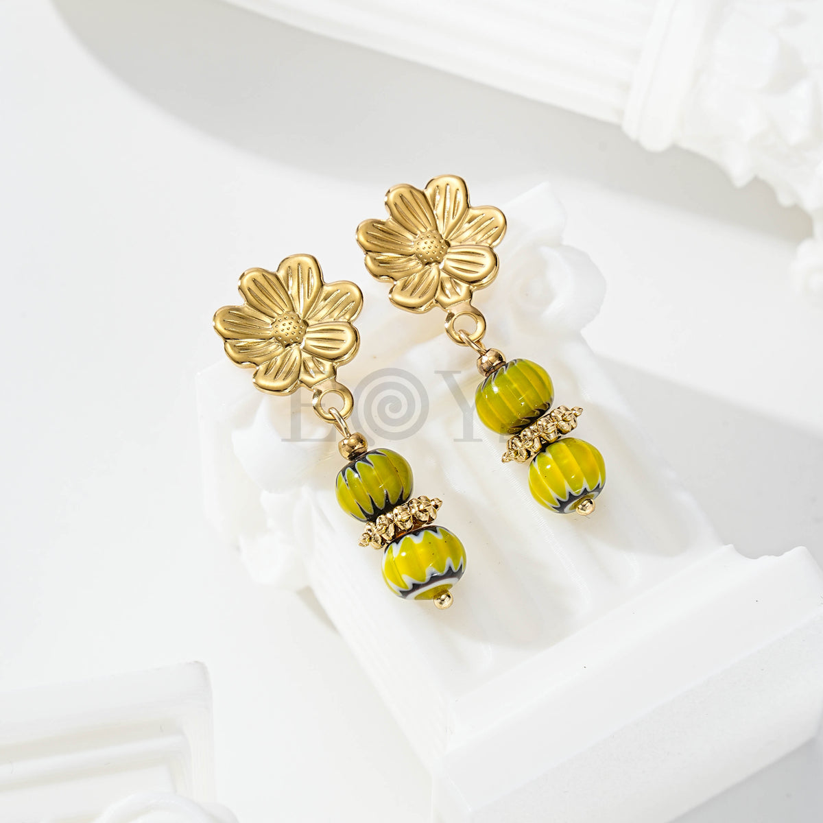Pendientes chapa flor y doble bola