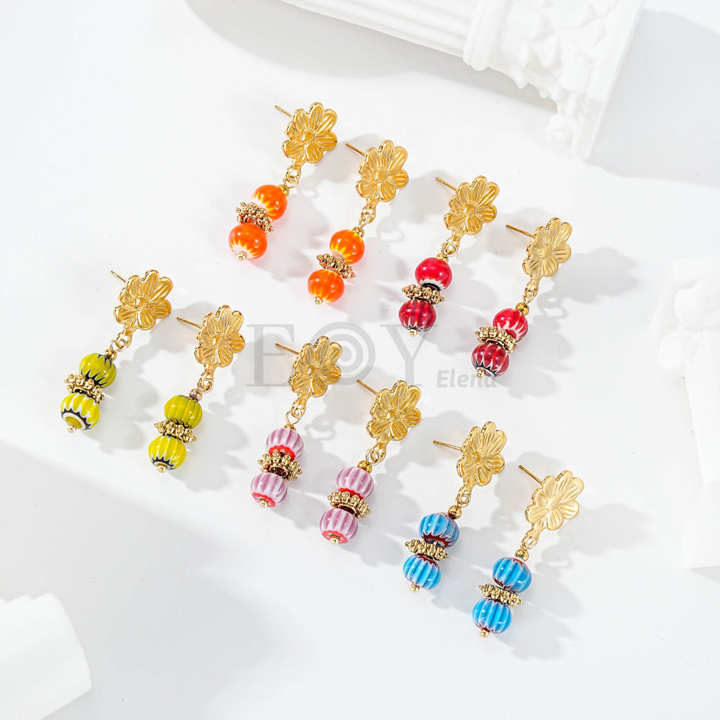 Pendientes chapa flor y doble bola