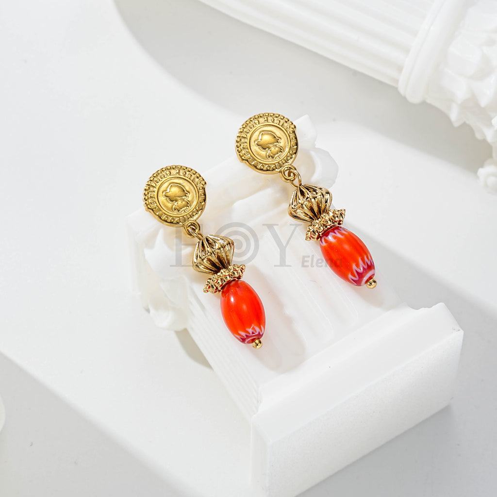 Pendientes chapa virgen y piedra color