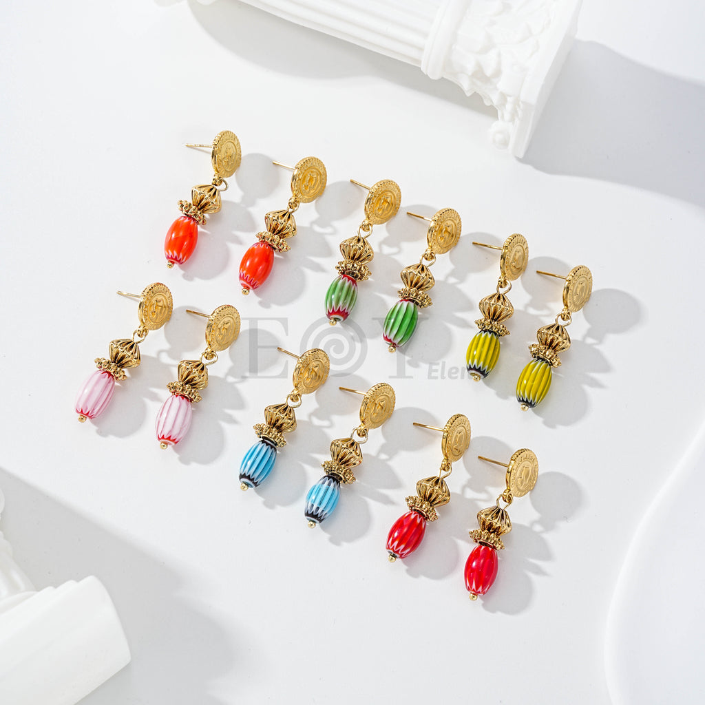 Pendientes chapa virgen y piedra color