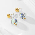 Pendientes con bola de color y flor