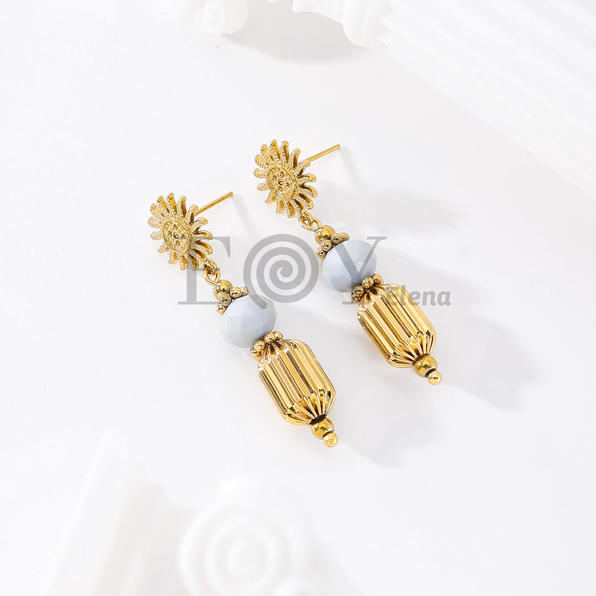 Pendientes chapa sol con piedra color y detalle