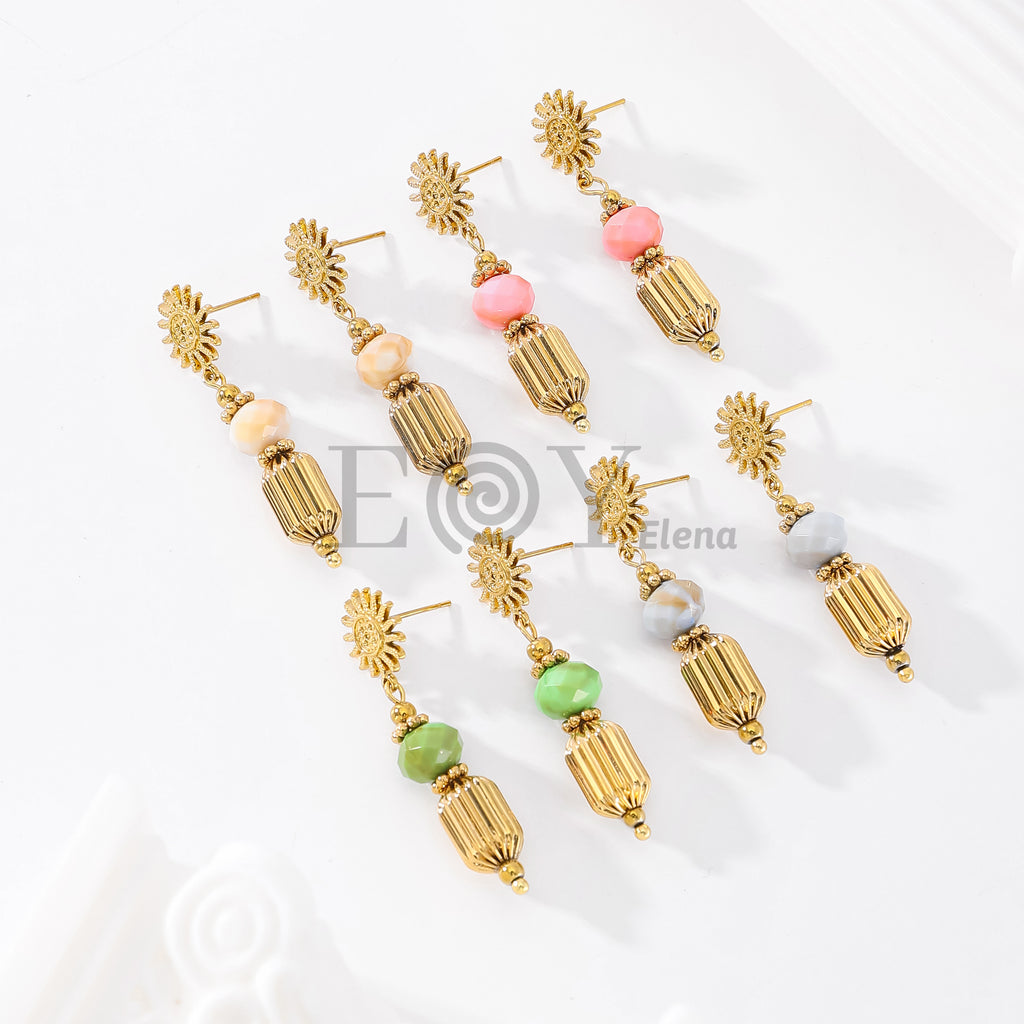 Pendientes chapa sol con piedra color y detalle