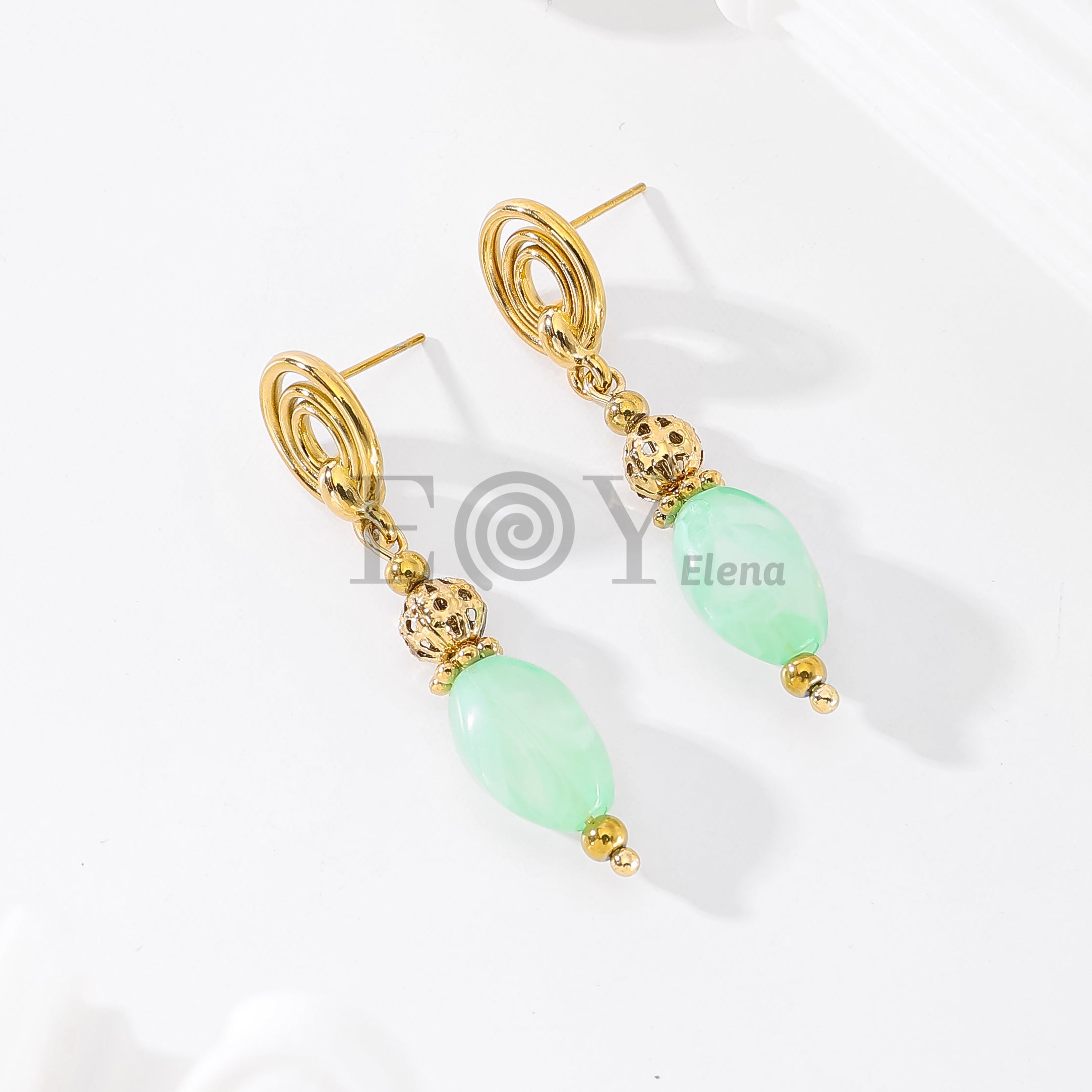 Pendientes triple aro chapa y piedra