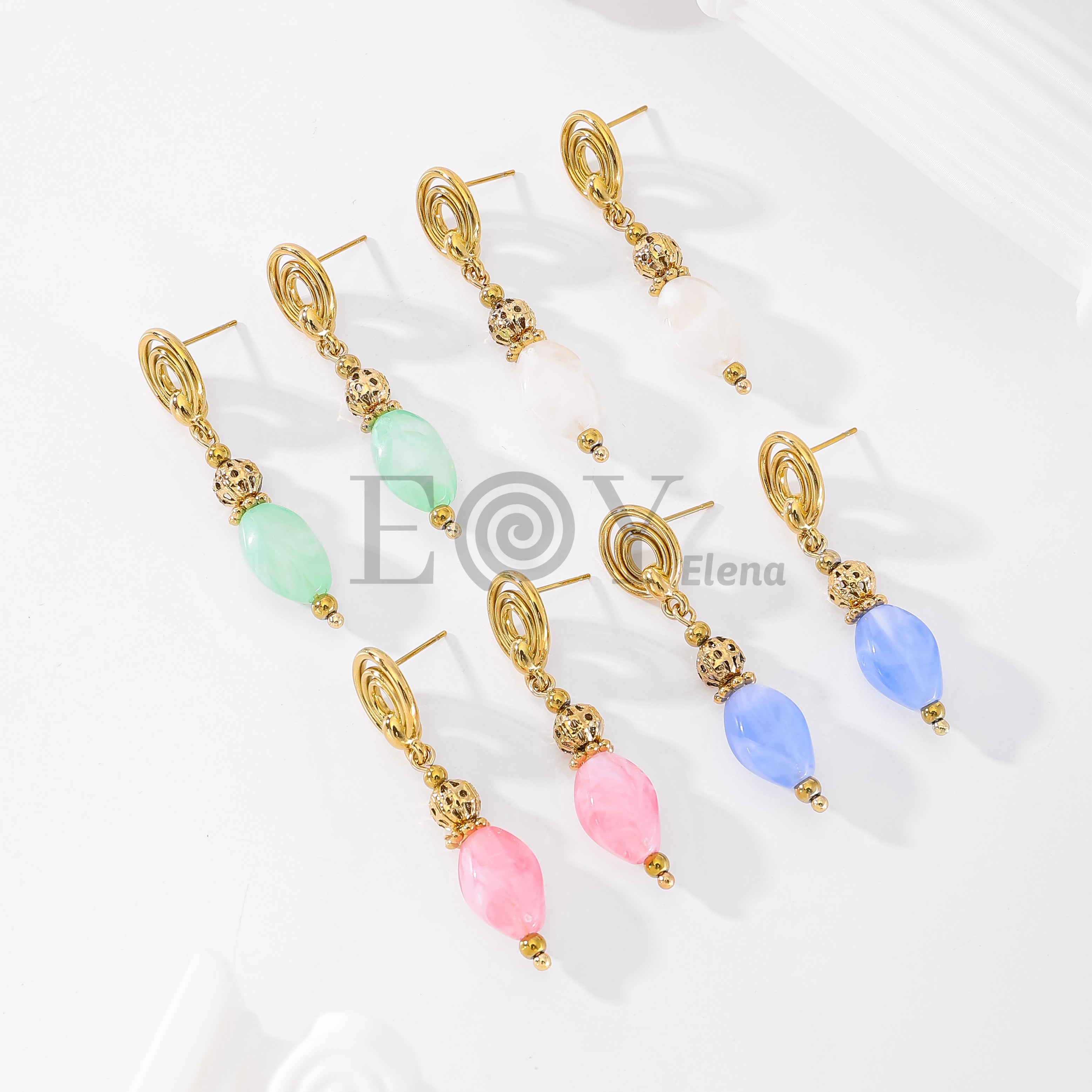Pendientes triple aro chapa y piedra